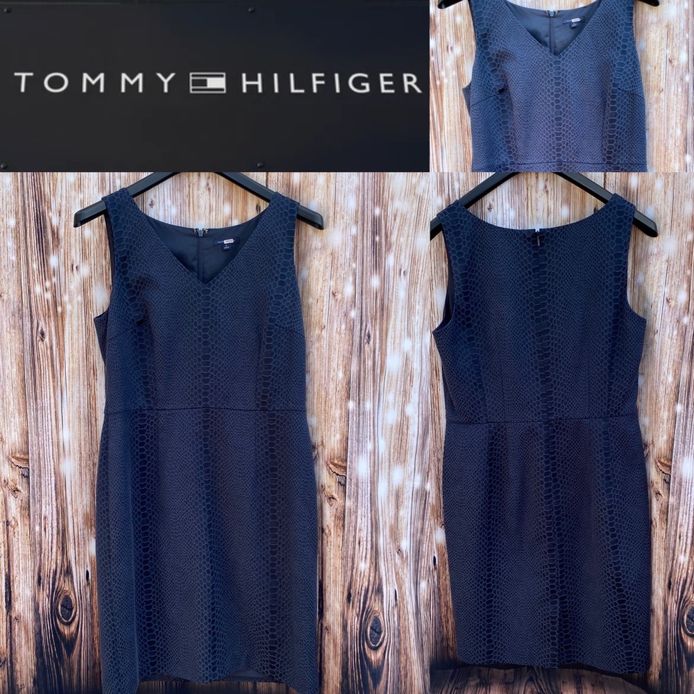 Women’s Tommy Hilfiger Navy Snakeskin V-Neck Sleeveless Chic Sheath Dress Size12
